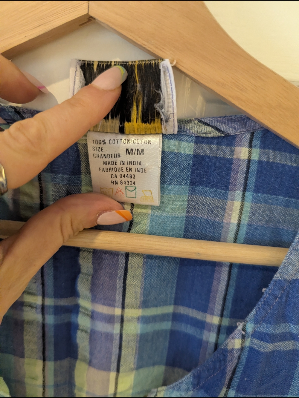 Vintage 90s Blue Plaid Midi Maxi Button Front Cotton Dress Cottagecore Country S - Picture 9 of 13